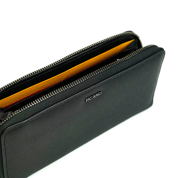 Picard Drew Ladies Zip-around Long Wallet with Strap (Black)