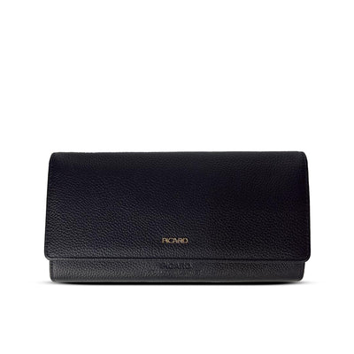PICARD ELBE LEATHER 3/4 FLAP LONG WALLET (Black)