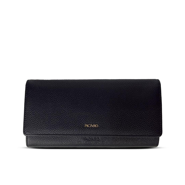 PICARD ELBE LEATHER 3/4 FLAP LONG WALLET (Black)