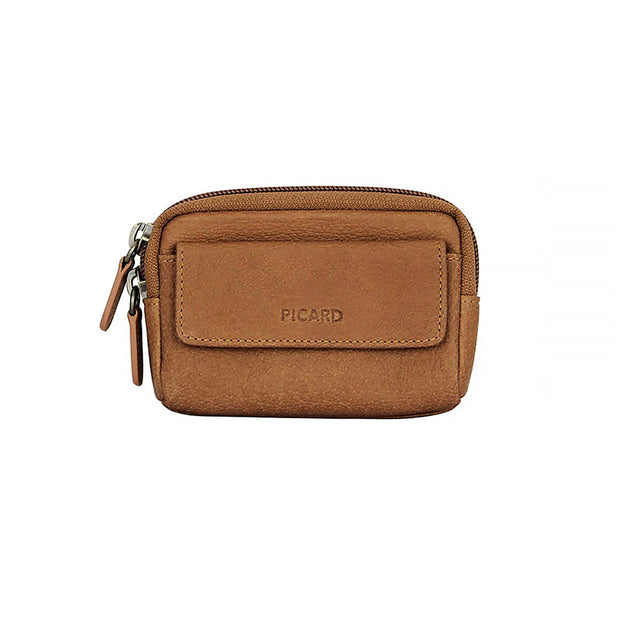 Picard Buffalo Leather Coin Pouch with Double Key Rings (Tan)