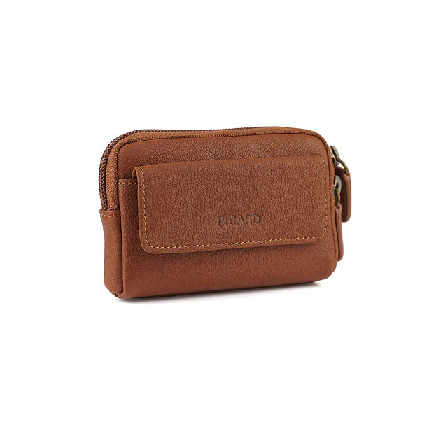 Picard Buffalo Leather Coin Pouch with Double Key Rings (Tan)