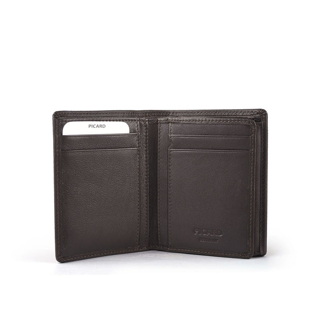 Picard Saffiano Men's Vertical Leather Wallet with Centre Flap and Coin Pouch (Cafe)