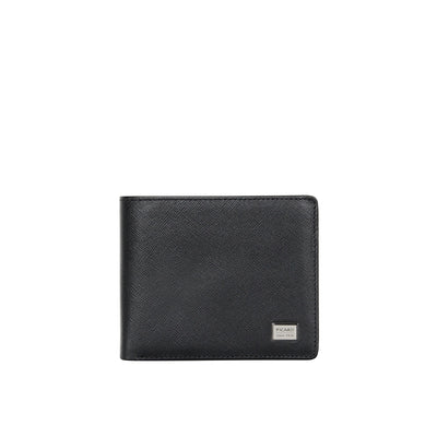 Picard Saffiano Men's Bifold Leather Wallet with Card Window (Black)