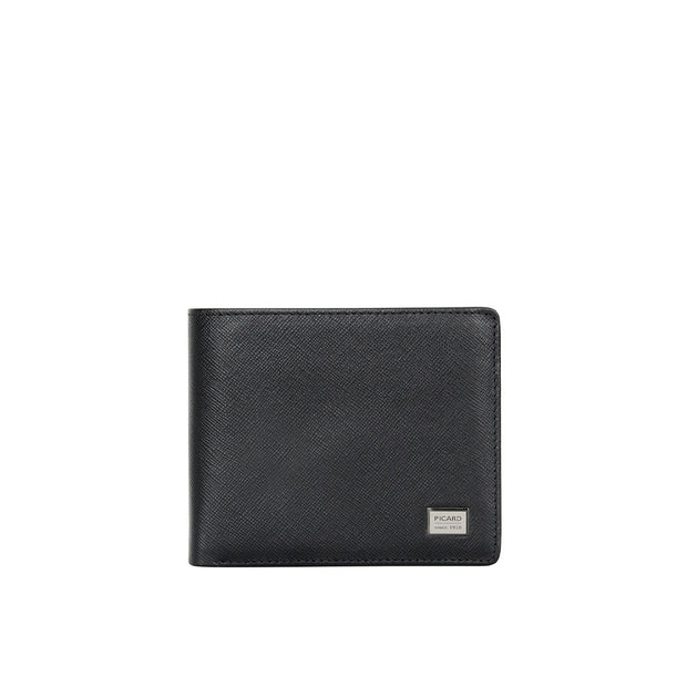 Picard Saffiano Men's Bifold Leather Wallet with Card Window (Black)