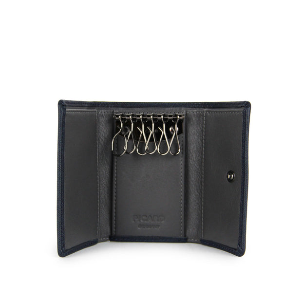 Picard Saffiano Leather Key Holder with Dollar Compartment (Navy)