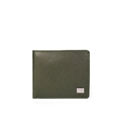 Picard Saffiano Men's Bifold Leather Wallet with 6 Card Slots, 1 ID Window and External Back Slot  (Black)