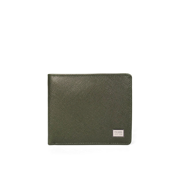 Picard Saffiano Men's Bifold Leather Wallet with 6 Card Slots, 1 ID Window and External Back Slot  (Black)