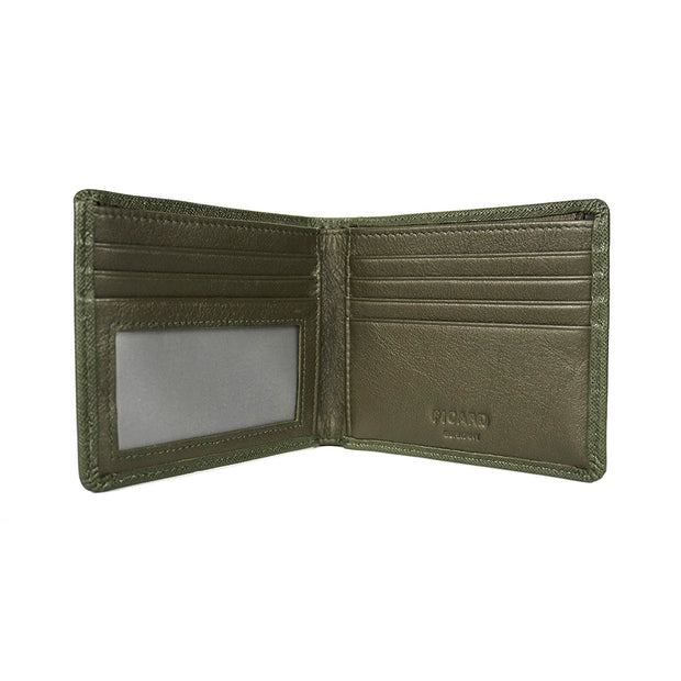 Picard Saffiano Men's Bifold Leather Wallet with 6 Card Slots, 1 ID Window and External Back Slot  (Black)