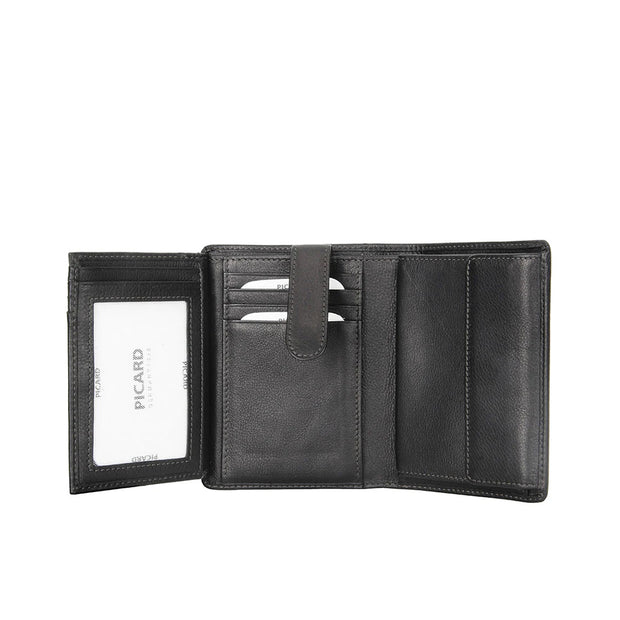 Picard Brooklyn Men's Trifold Leather Wallet With Coin Compartment (Black)