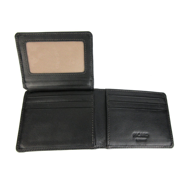 Picard Brooklyn Bifold Men's Leather  Wallet With Top Flap and  Card Window (Black)