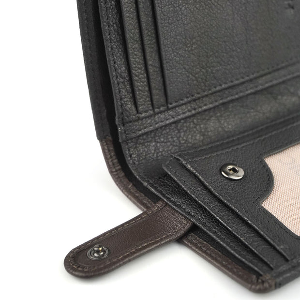 Picard Munich Men's Bifold Leather Wallet with Zipped Coin Compartment (Black)