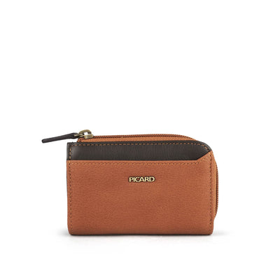 Picard Munich  Men's Zip Around Leather Coin Pouch with 2 Key Rings (Tan)