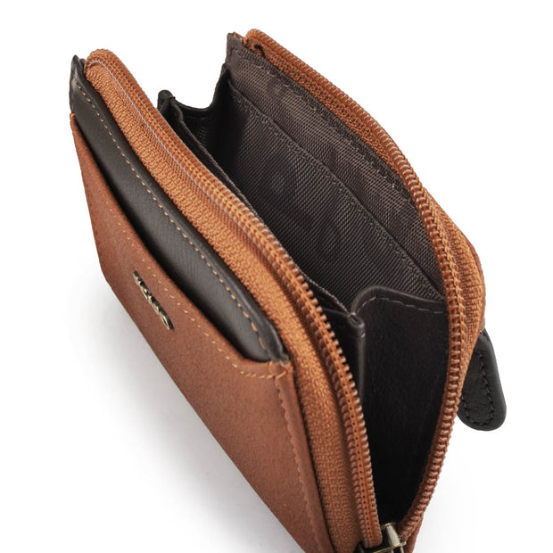 Picard Munich  Men's Zip Around Leather Coin Pouch with 2 Key Rings (Tan)