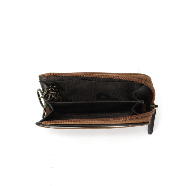 Picard Munich  Men's Zip Around Leather Coin Pouch with 2 Key Rings (Tan)