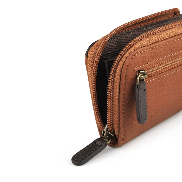 Picard Munich  Men's Zip Around Leather Coin Pouch with 2 Key Rings (Tan)