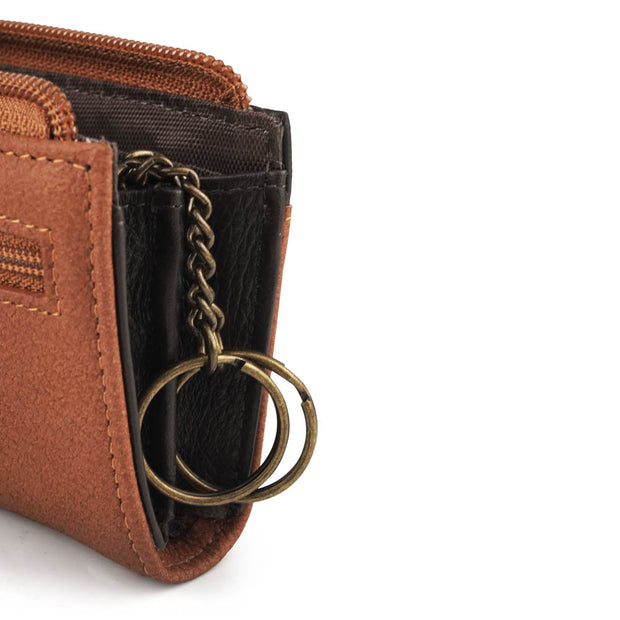 Picard Munich  Men's Zip Around Leather Coin Pouch with 2 Key Rings (Tan)