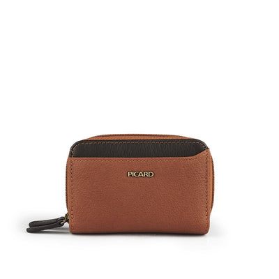 Picard Munich Men's Dual Zippered Compartment Leather Coin  Pouch with Keyring (Tan)