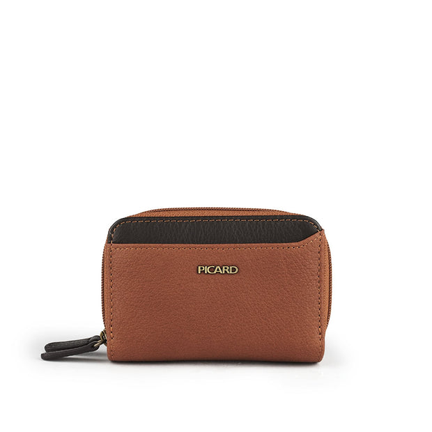 Picard Munich Men's Dual Zippered Compartment Leather Coin  Pouch with Keyring (Tan)