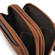 Picard Munich Men's Dual Zippered Compartment Leather Coin  Pouch with Keyring (Tan)
