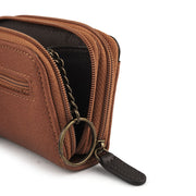Picard Munich Men's Dual Zippered Compartment Leather Coin  Pouch with Keyring (Tan)