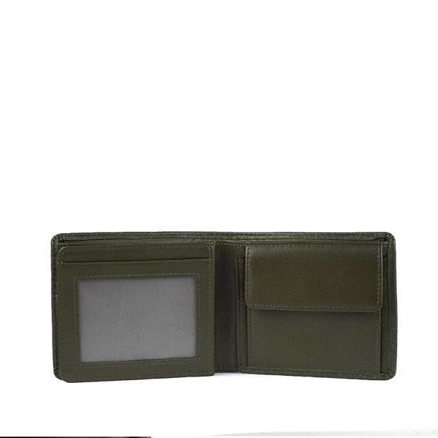 Picard Saffiano  Men's Bifold  Leather Wallet with Centre Cards Flap and Coin Pouch (Military Green)