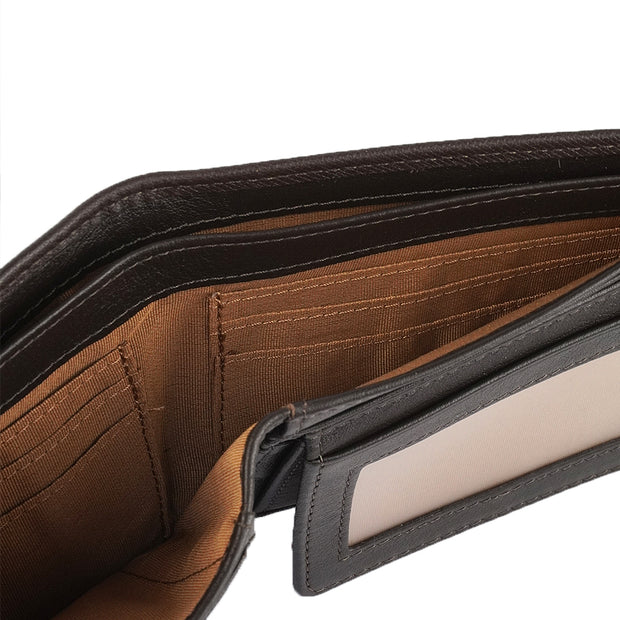 Picard Saffiano Men's Leather Wallet with Card Window and Coin Compartment (Cafe)