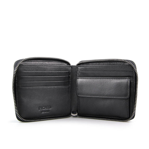 Picard Saffiano Men's Leather Zip Around Wallet With Coin Pouch (Black)