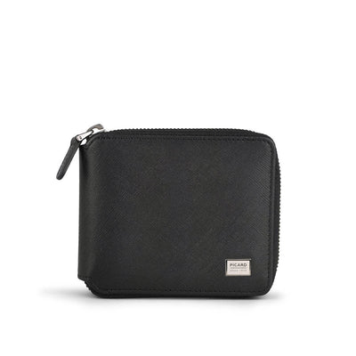 Picard Saffiano Men's  Zipped Leather Wallet with Window Slot (Black)