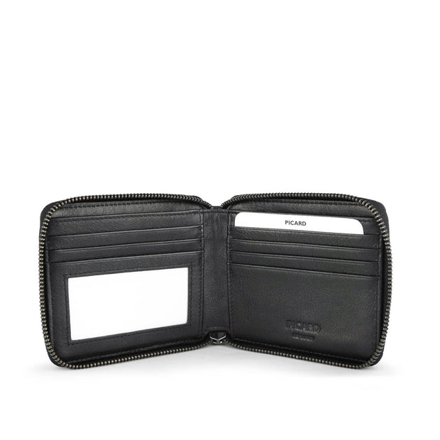 Picard Saffiano Men's  Zipped Leather Wallet with Window Slot (Black)