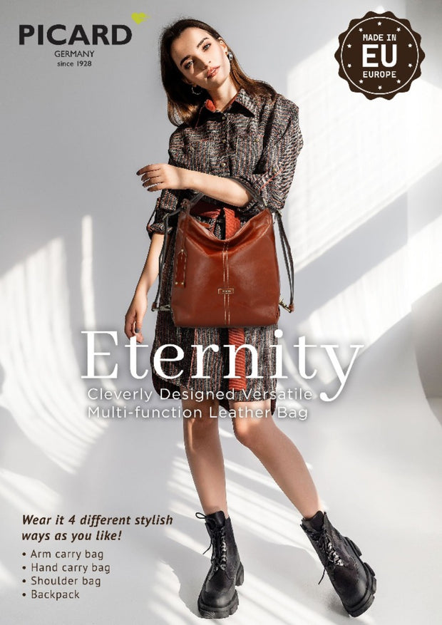 Picard Eternity Leather Multi-function Ladies Shoulder Bag / Backpack / Hand Carry Bag / Arm Carry Bag (Black)