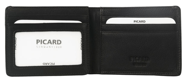 Picard Brooklyn Bifold Men's Leather  Wallet With Top Flap and  Card Window (Black)