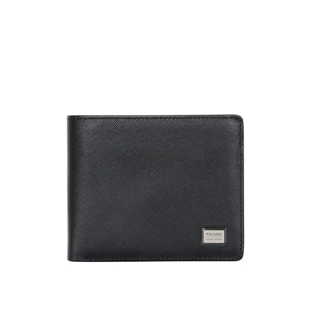 Picard Saffiano Men's Bifold Leather Wallet with Card Window (Black)