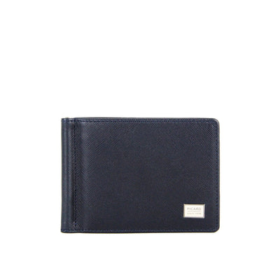 Picard Saffiano Men's Bifold  Leather Wallet with Money  Clip(Navy)