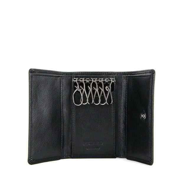 Picard Saffiano Key Leather  Holder w/ Dollar Compartment (Black)