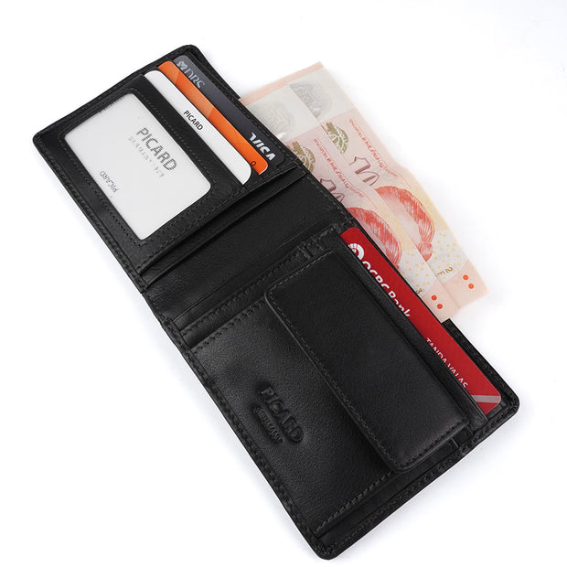 Picard Brooklyn Men's Bifold Leather Wallet with Window and Coin Compartment (Black)